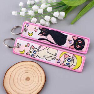 Cute Anime Sailor Moon Embroidery Keychain, kawaii Key Fobs Anime Key Tag, pink